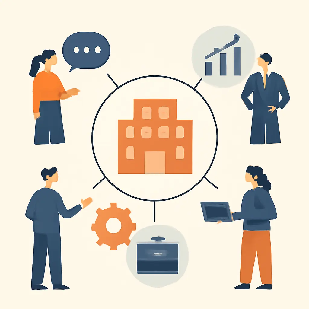 Схема единого центра бизнес-услуг с сотрудниками и клиентами