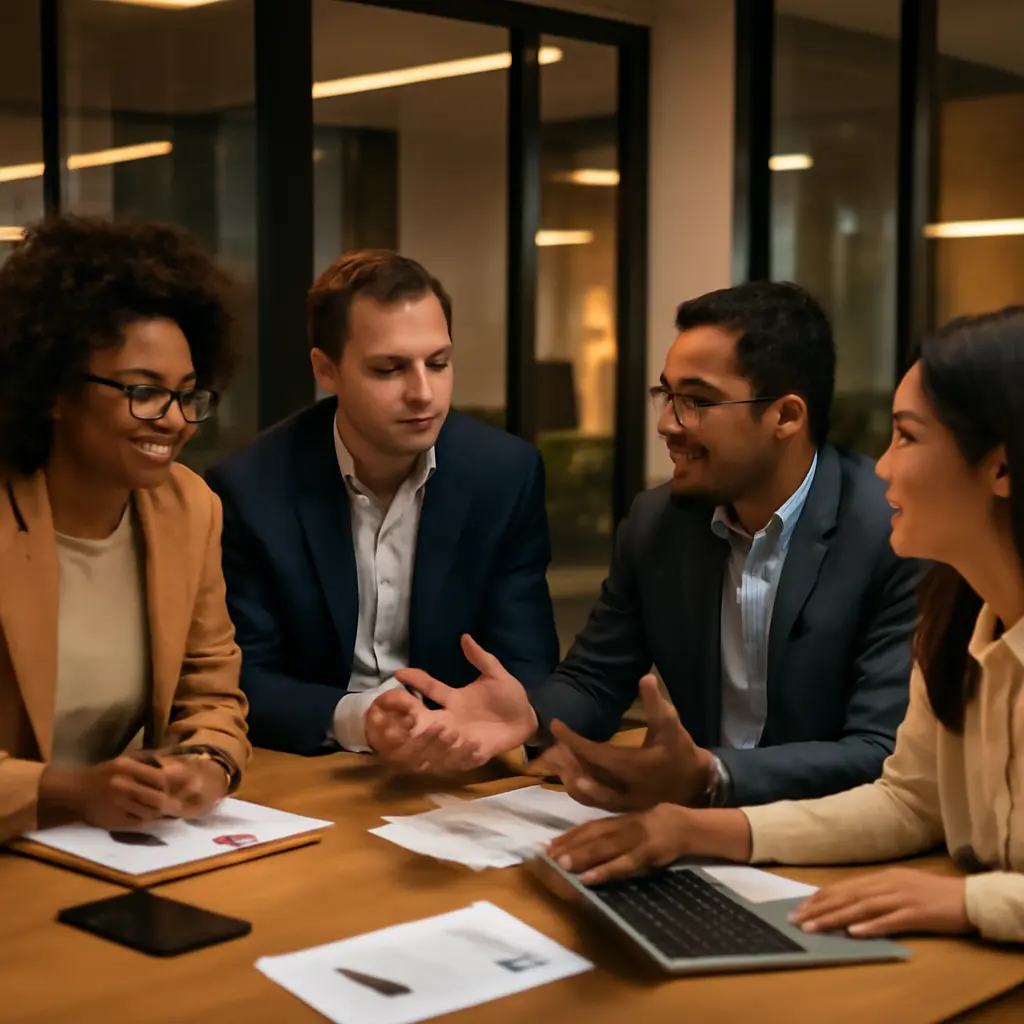 Команда обсуждает внедрение единого центра бизнес-услуг на совещании